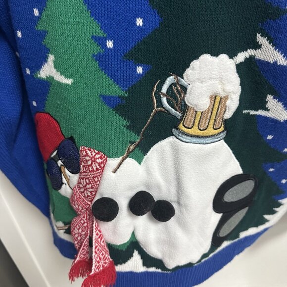Christmas Men's Ugly Sweater Snowman with Beer Sze XXL Blue Holiday - Picture 5 of 8